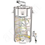 Gyraton® 混合器：下方的混合臂进行回转运动。Gyraton® 试验混合器（容量可达 3 立方米）的混合效果可以推广应用到更大容量的混合器，最大可达 70 立方米。